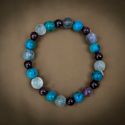 Fluorite, Turquoise, Garnet, and Clear Crystal Bracelet to get relief from Pain Arthritis