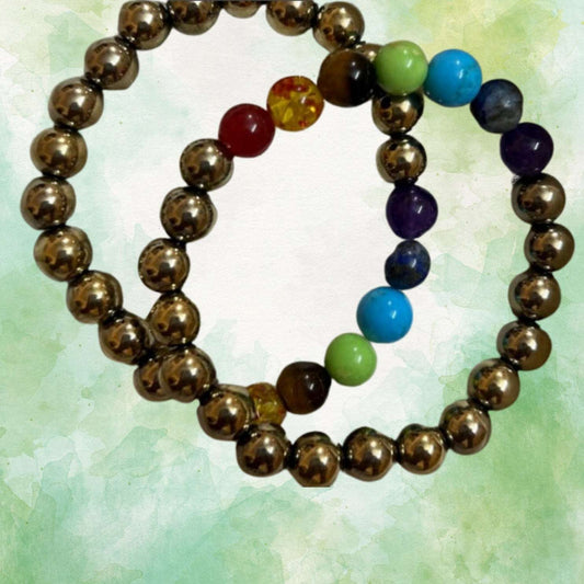 Golden Pyrite 7 Chakra Crystal Bracelet to Inspire Motivation and Ambition