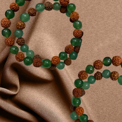 Green Aventurine and Rudraksh Bracelet for Spiritual Growth, Emotional Balance and Healing