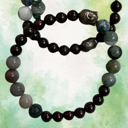 Healing and Blood Purifier Crystal Bracelet having Green Agate and Garnet