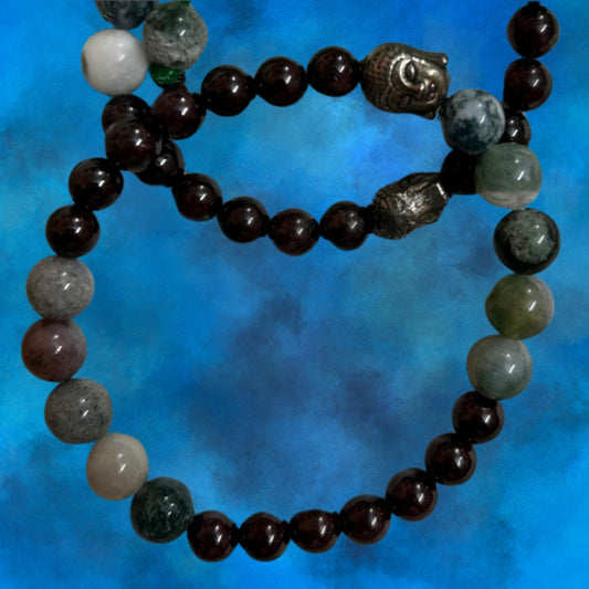 Healing and Blood Purifier Crystal Bracelet having Green Agate and Garnet