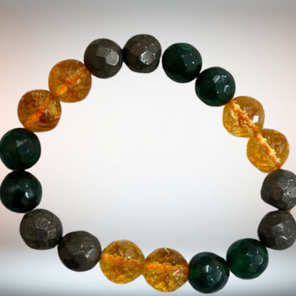 Health Wealth & Prosperity Crystal Bracelet having Citrine, Green Aventurine and Silver Pyrite
