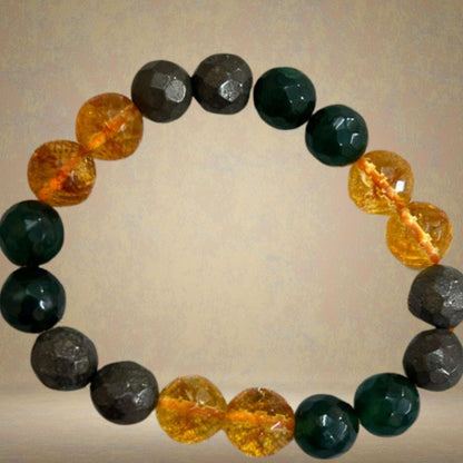 Health Wealth & Prosperity Crystal Bracelet having Citrine, Green Aventurine and Silver Pyrite