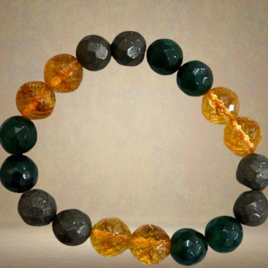 Health Wealth & Prosperity Crystal Bracelet having Citrine, Green Aventurine and Silver Pyrite