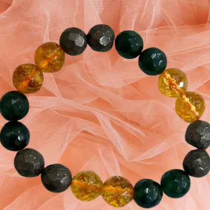 Health Wealth & Prosperity Crystal Bracelet having Citrine, Green Aventurine and Silver Pyrite