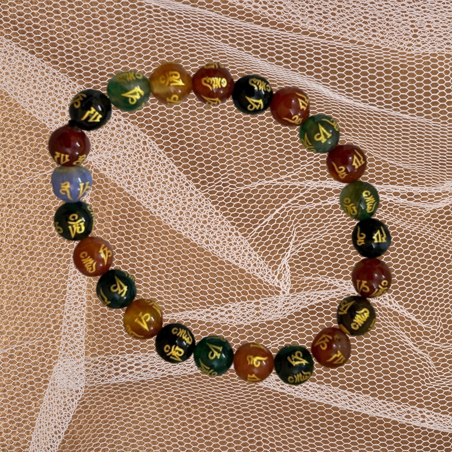 Om Money 8 mm Small beads Bracelet for Happiness Prosperity and Good Fortune
