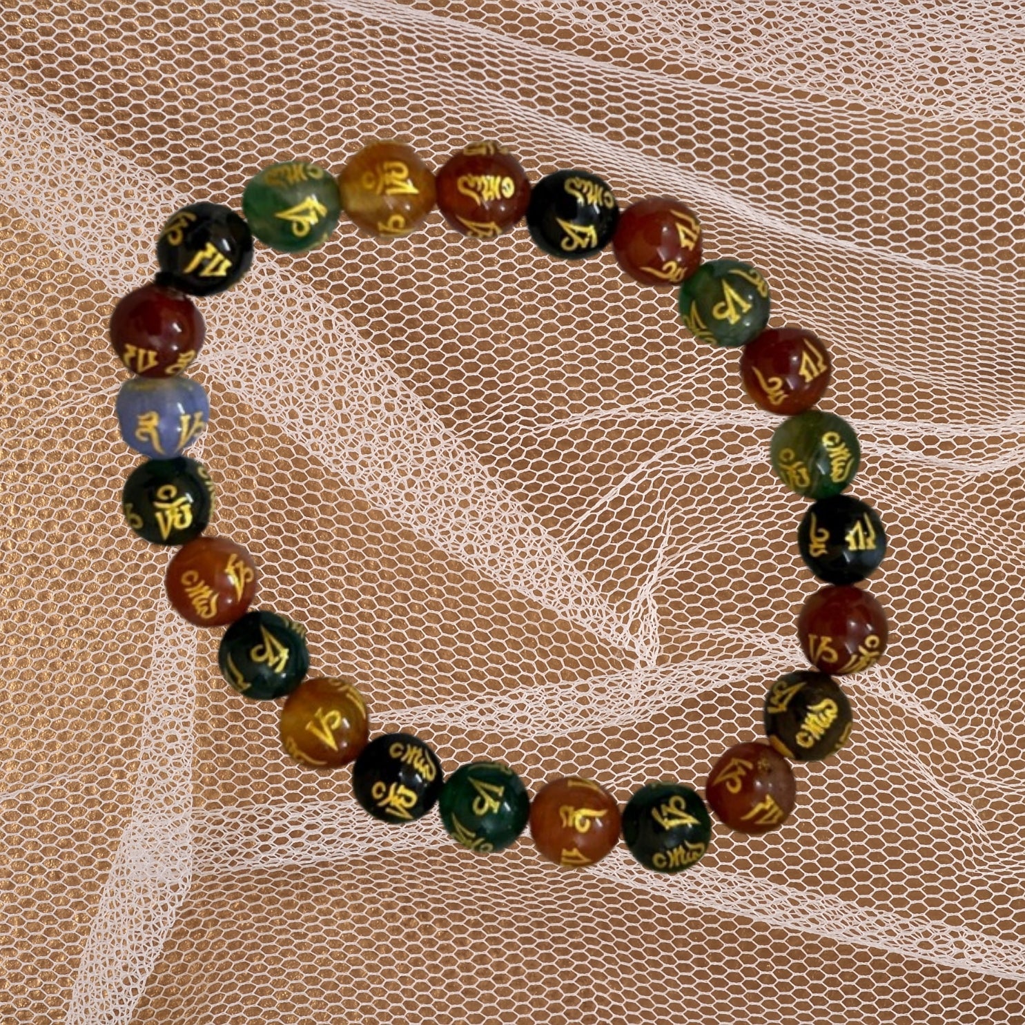 Om Money 8 mm Small beads Bracelet for Happiness Prosperity and Good Fortune