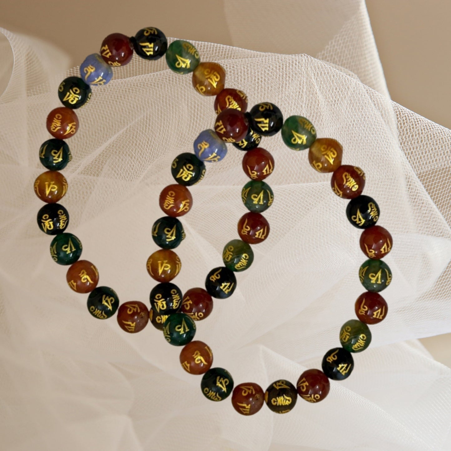 Om Money 8 mm Small beads Bracelet for Happiness Prosperity and Good Fortune