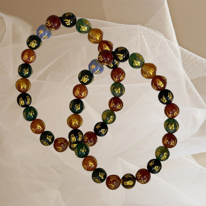 Om Money 8 mm Small beads Bracelet for Happiness Prosperity and Good Fortune