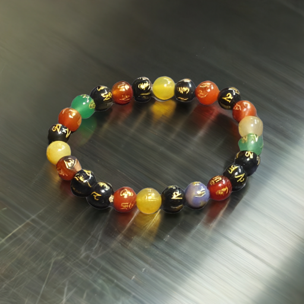 Om Money 8 mm Small beads Bracelet for Happiness Prosperity and Good Fortune