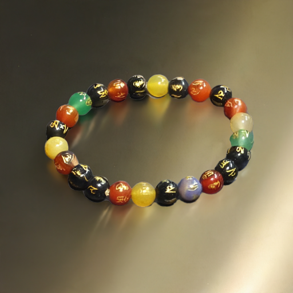 Om Money 8 mm Small beads Bracelet for Happiness Prosperity and Good Fortune