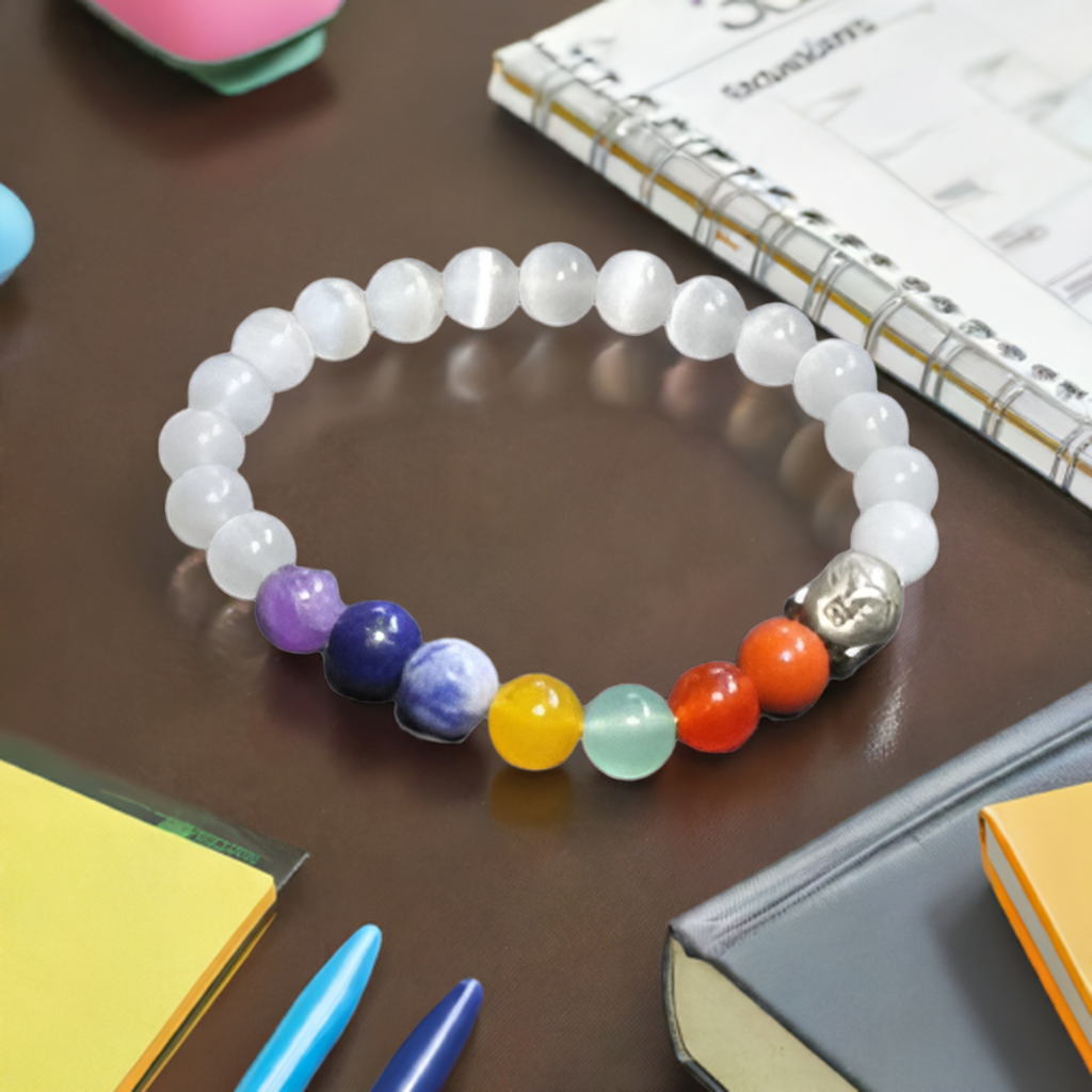 Selenite 7 Chakra Bracelet for Peace and clarity, improve connections, remove blocked power