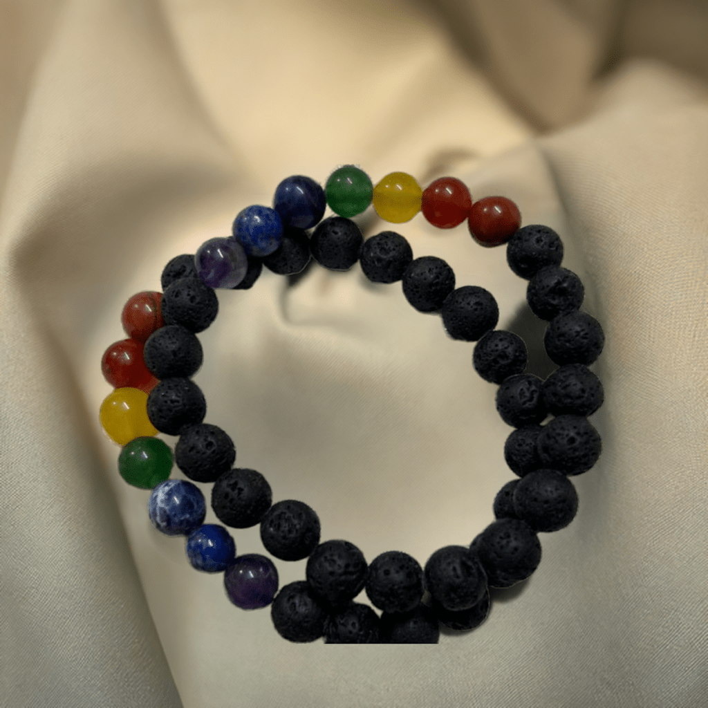 Black Lava 7 Chakra Bracelet for Missing Number 2 and for balancing emotions and bringing strength - Lifeved