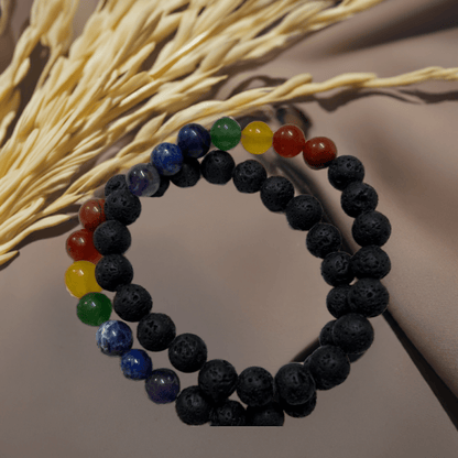 Black Lava 7 Chakra Bracelet for Missing Number 2 and for balancing emotions and bringing strength - Lifeved