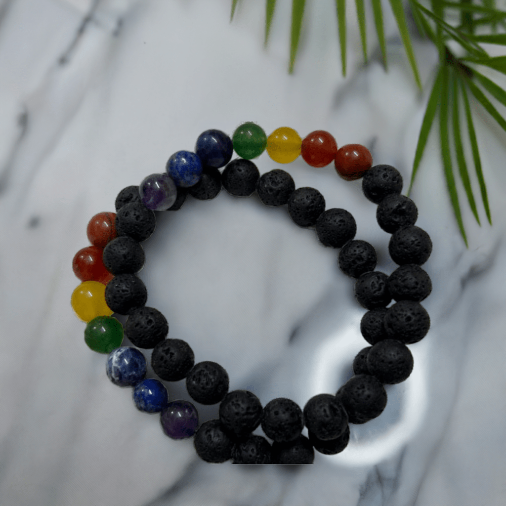 Black Lava 7 Chakra Bracelet for Missing Number 2 and for balancing emotions and bringing strength - Lifeved