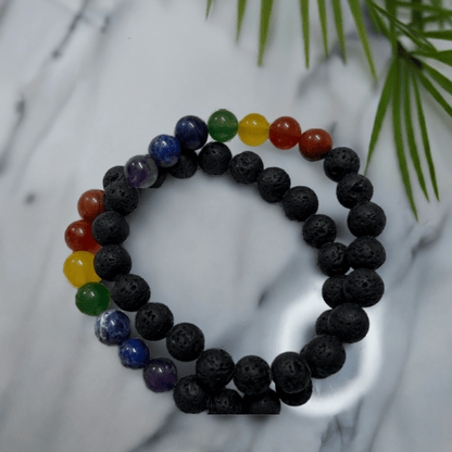 Black Lava 7 Chakra Bracelet for Missing Number 2 and for balancing emotions and bringing strength - Lifeved
