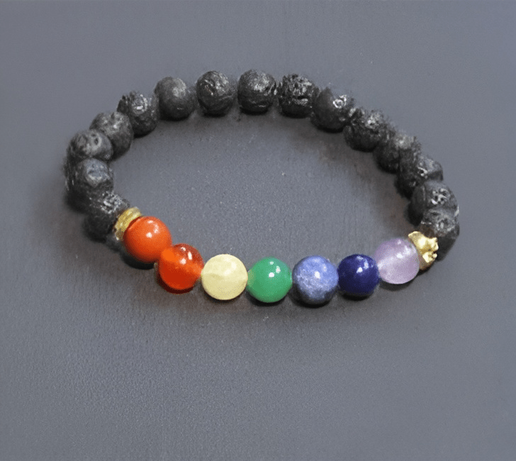 Black Lava 7 Chakra Bracelet for Missing Number 2 and for balancing emotions and bringing strength - Lifeved