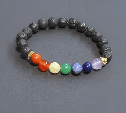 Black Lava 7 Chakra Bracelet for Missing Number 2 and for balancing emotions and bringing strength - Lifeved