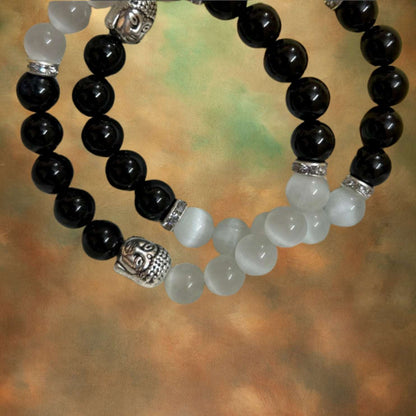 Black Tourmaline and Selenite Crystal Bracelet for Positive Energy and Protection - Lifeved