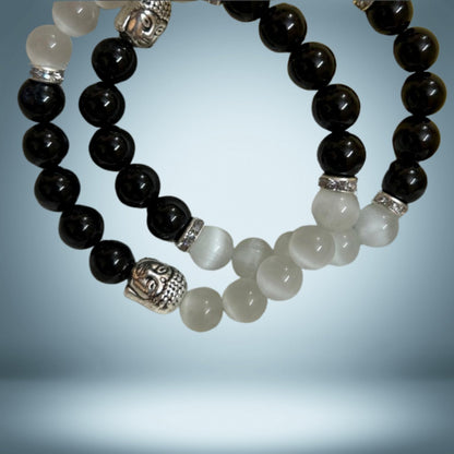 Black Tourmaline and Selenite Crystal Bracelet for Positive Energy and Protection - Lifeved