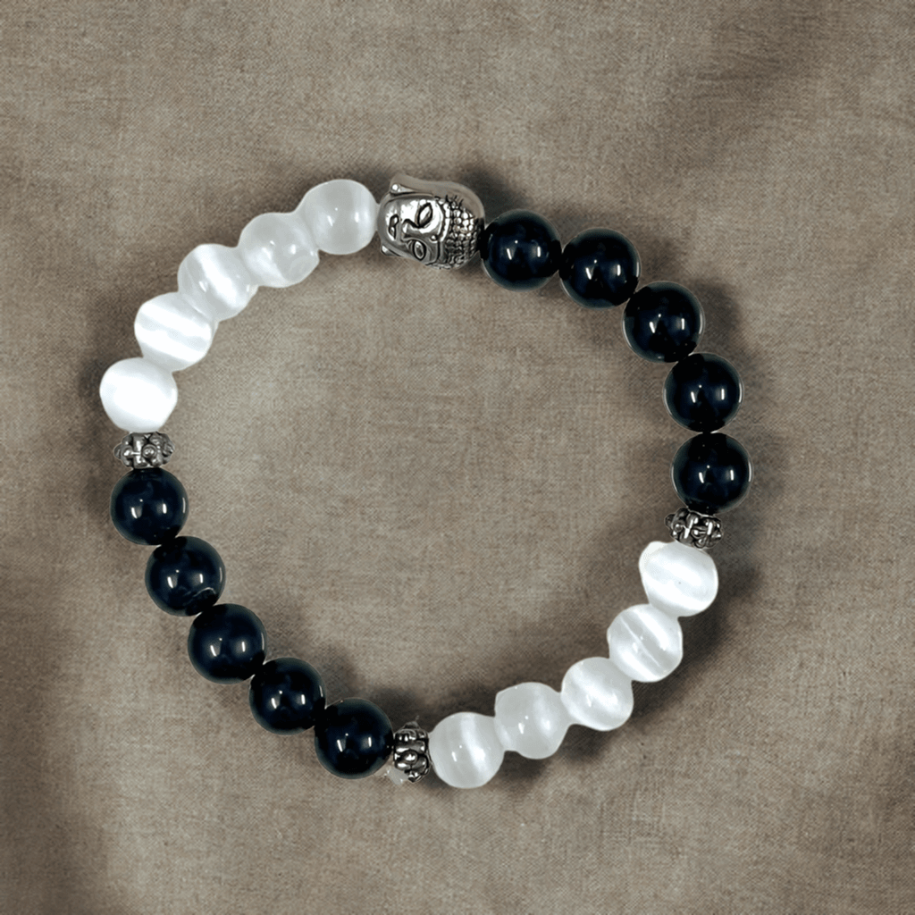Black Tourmaline and Selenite Crystal Bracelet for Positive Energy and Protection - Lifeved