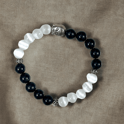 Black Tourmaline and Selenite Crystal Bracelet for Positive Energy and Protection - Lifeved