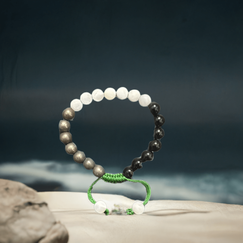Black Tourmaline, Moon Stone, Pyrite Bracelet for Protection, Balance and Missing Number 2, 6 and 8 - Lifeved