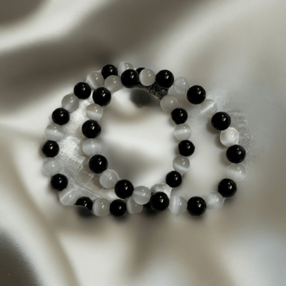 Black Tourmaline & Selenite Crystal Bracelet to protect evil eye, negative energy and bring clarity - Lifeved