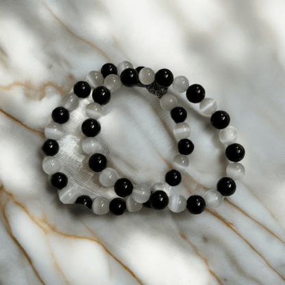Black Tourmaline & Selenite Crystal Bracelet to protect evil eye, negative energy and bring clarity - Lifeved
