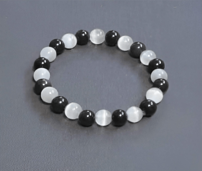 Black Tourmaline & Selenite Crystal Bracelet to protect evil eye, negative energy and bring clarity - Lifeved