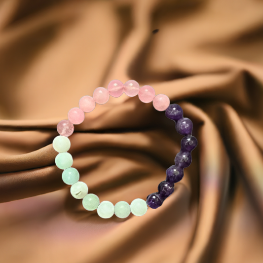 Harmonious Energies Gemstone Bracelet: Rose Quartz, Amethyst, Feroza