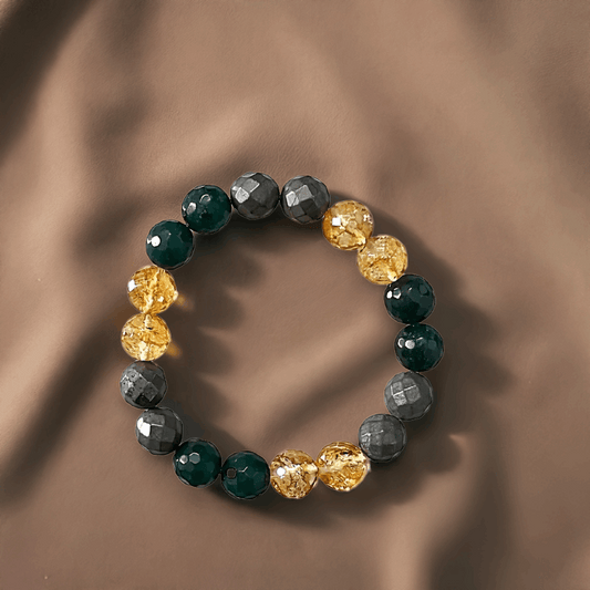 Citrine, Black Obsidian, and Silver Pyrite Bracelet for health, attract wealth, and invite abundance into your life